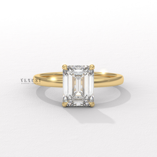Moissanite emerald cut ring side profile  Emerald Solitaire detail view 3