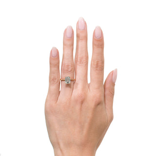 Emerald moissanite braided engagement ring angled sparkle view