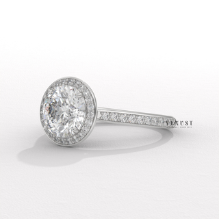 Elegant Halo Pave Round Cut Moissanite Engagement Ring overhead view