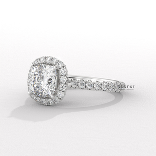 Sparkling Halo Pave Cushion Cut Moissanite Engagement Ring overhead view