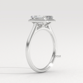Halo Solitaire Moissanite Emerald Cut Engagement Ring top view