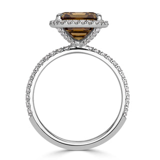 Brown asscher halo pave moissanite bridal ring stone detail view