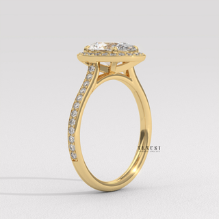 Brilliant Halo Pave Oval Cut Moissanite Engagement Ring top view
