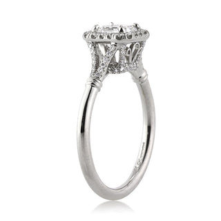 Asscher halo split shank moissanite engagement ring stone detail view