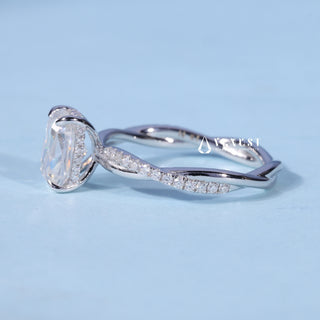 1.0CT Elongated Cushion Cut Moissanite Diamond Hidden Halo Split Shank Engagement Ring