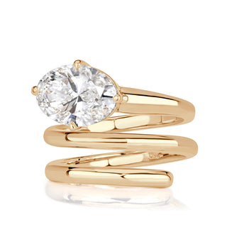 East west oval moissanite spring engagement ring side view