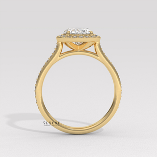 Brilliant Halo Pave Oval Cut Moissanite Engagement Ring close-up of the centre stone