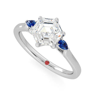 hexagon moissanite ring three stone side detail