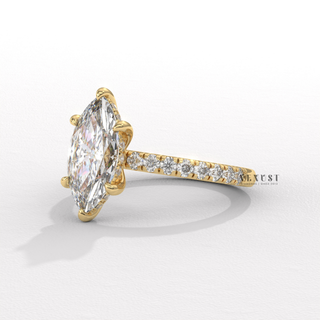 Classic Pave Marquise Cut Moissanite Engagement Ring band detail