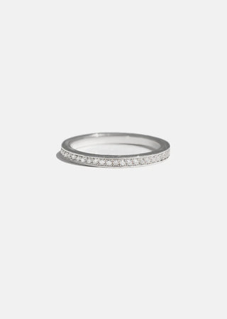 Luminous 2.0ct round pave moissanite wedding band three quarter angled view