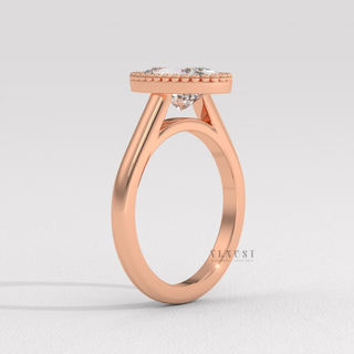 Rose gold oval cut moissanite ring on hand  Bold Oval Bezel detail view 8
