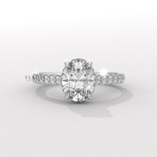 Oval shaped engagement ring with hidden halo setting