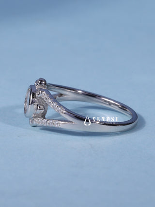 0.70CT Bezel Set Round Cut Moissanite Diamond Split Shank Engagement Ring