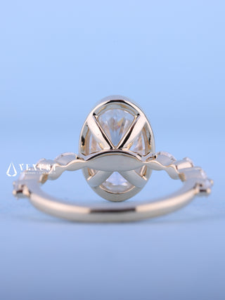 Classic 2.0ct oval pave moissanite ring shown on a finger