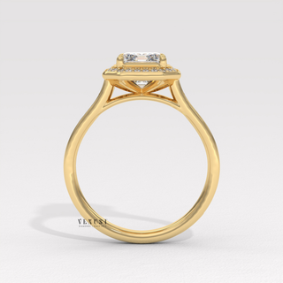 Double Halo Moissanite Emerald Cut Engagement Ring sparkle close-up