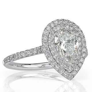 Pear double halo moissanite ring side detail view
