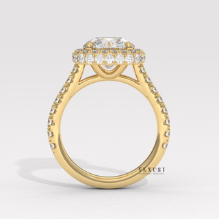 Sparkling Halo Pave Round Cut Moissanite Engagement Ring sparkle close-up