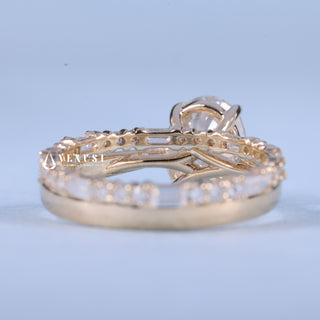 2.0ct Oval Moissanite Diamond Cathedral Engagement Ring With Wedding Band