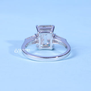 Timeless 2.0ct emerald three stone moissanite ring top view
