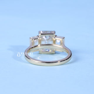 Dazzling 2.0ct emerald three stone moissanite ring top view