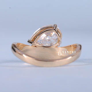 2.0CT Pear Cut Moissanite Diamond Unique Curved East West Engagement Ring