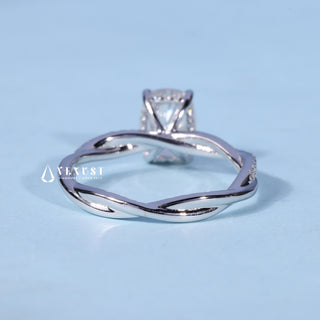 1.0CT Elongated Cushion Cut Moissanite Diamond Hidden Halo Split Shank Engagement Ring