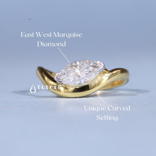 1.0CT East West Marquise Moissanite Diamond Curved Unique Engagement Rings