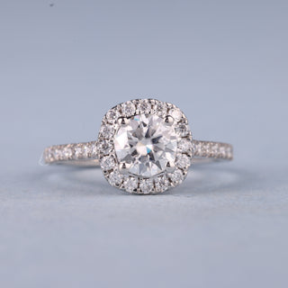 1.0CT Round Cut Moissanite Diamond Halo Pave Engagement Ring