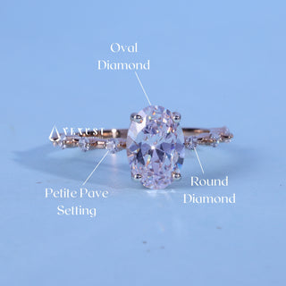 Oval Cut Moissanite Petite Pave Engagement Ring Solitaire setting and band details