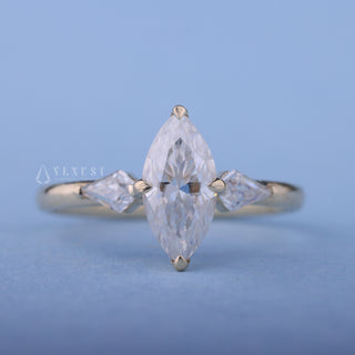 Marquise Cut Moissanite Engagement Ring with Side Stones front view