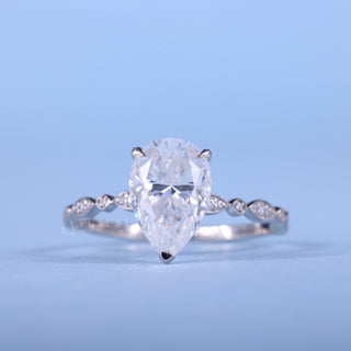 1.50CT Pear Cut Moissanite Diamond Vintage Style Pave Engagement Ring