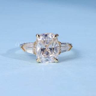 Elongated Cushion Cut Three Stone Moissanite Engagement Ring front view