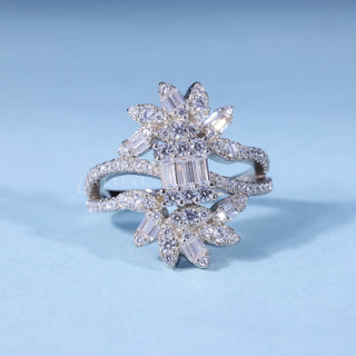 0.70CT Round Moissanite Baguette Cluster Engagement Ring front view