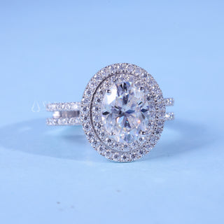 1.50CT Oval Moissanite Diamond Double Halo Two Row Pave Engagement Ring