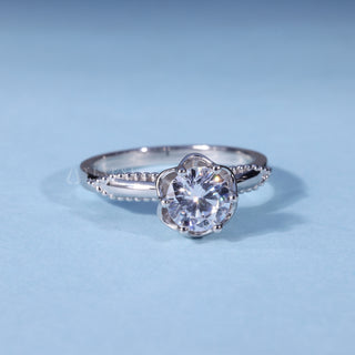Round Cut Vintage Moissanite Engagement Ring with Filigree front view