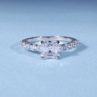 Moissanite Asscher Cut Engagement Ring with Pave Band front view