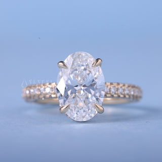 Modern 2.50ct oval hidden halo moissanite ring front view