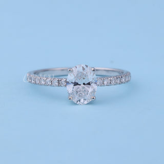 Classic Oval Cut Moissanite Pave Engagement Ring Solitaire front view