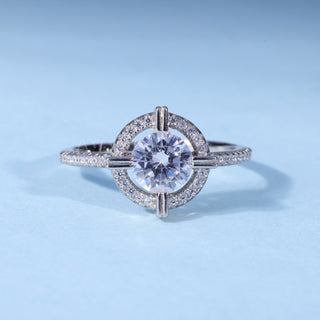 Round Brilliant Moissanite Halo Pave Engagement Ring front view