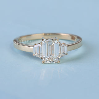 Emerald Cut 3 Stone Moissanite Engagement Ring with Accents front view