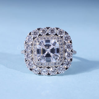 Asscher Cut Cathedral Moissanite Engagement Ring with Halo front view