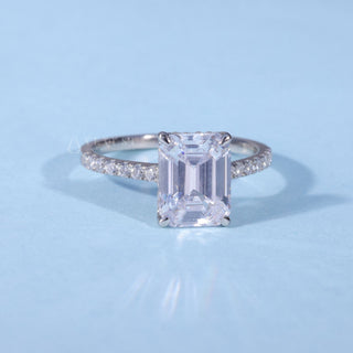 Hidden Halo Emerald Cut Engagement Ring with Moissanite Pave front view