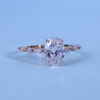 Oval Cut Moissanite Petite Pave Engagement Ring Solitaire front view