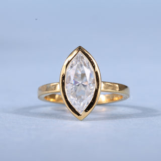 Luminous 1.0ct marquise solitaire moissanite ring front view
