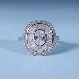 Oval Cut Bezel Set Moissanite Engagement Ring with Halo front view