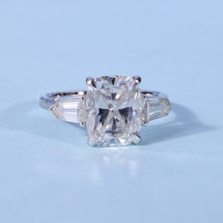 Three-Stone Elongated Cushion Cut Moissanite Engagement Ring front view