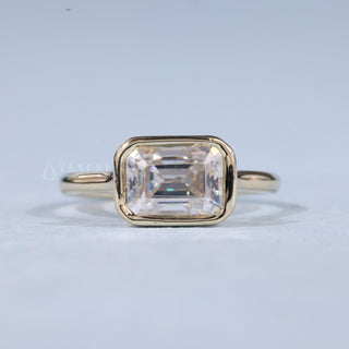 1.50CT Bezel Set Emerald Moissanite Diamond East West Split Shank Engagement Ring