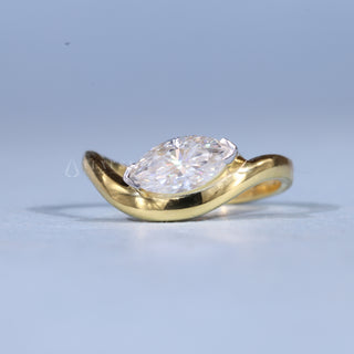 1.0CT East West Marquise Moissanite Diamond Curved Unique Engagement Rings