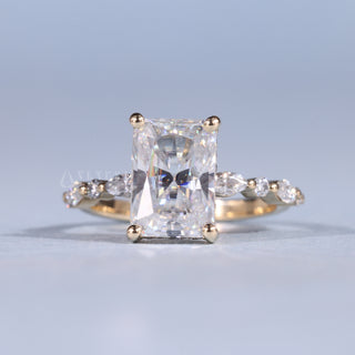 2.50CT Radiant Cut Moissanite Diamond Hidden Halo Bar Pave Engagement Ring