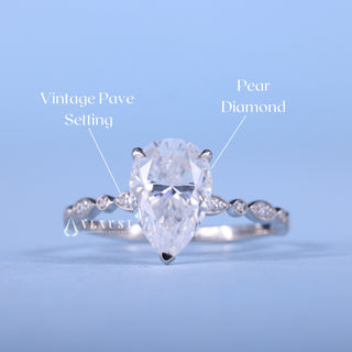 1.50CT Pear Cut Moissanite Diamond Vintage Style Pave Engagement Ring